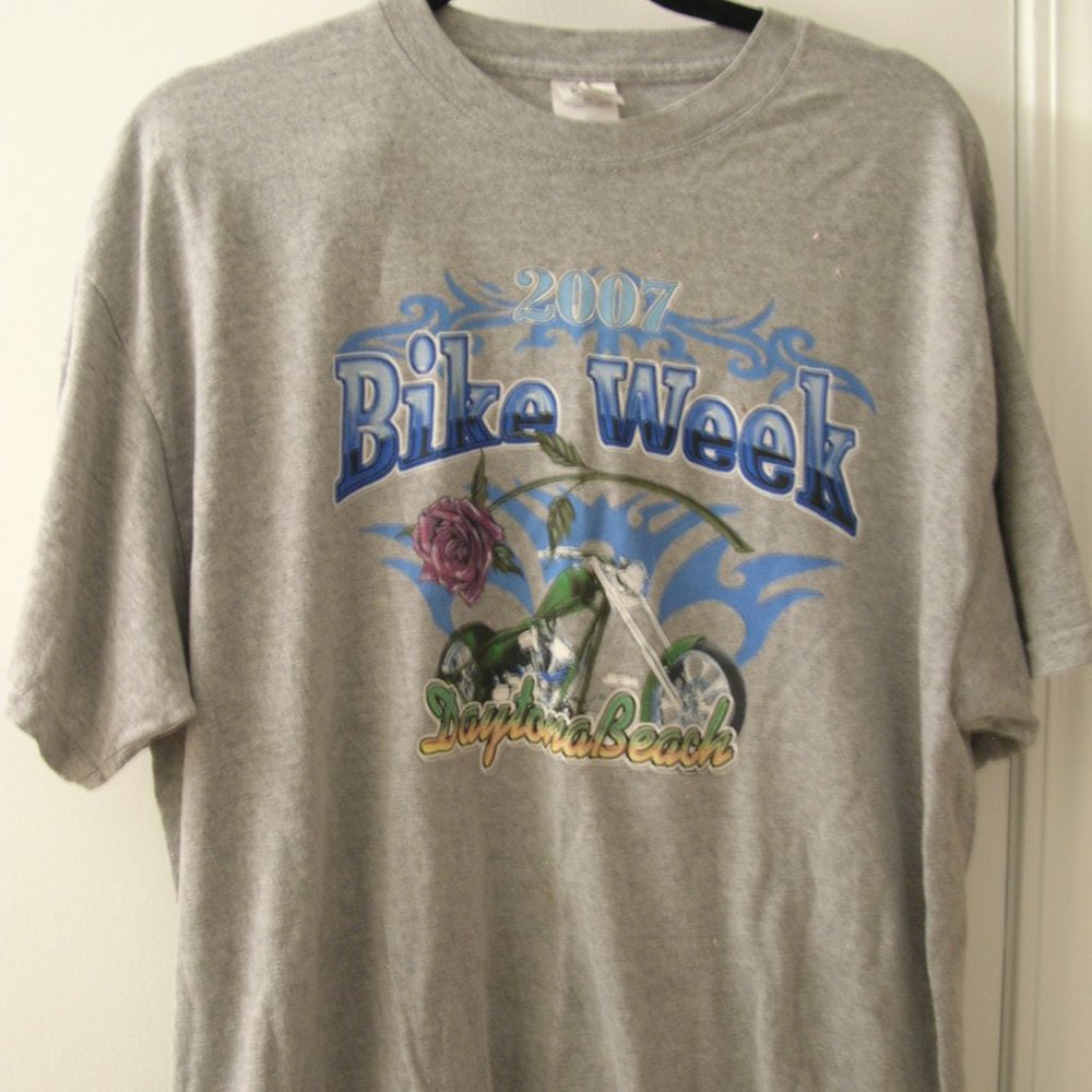 2007 Daytona Beach Bike Week heather grey green bike purple rose tshirt XL